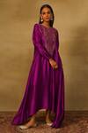 Buy_Neha Poddar_Purple Dupion Silk Embroidery Dabka Round Neck Paisley Tunic _at_Aza_Fashions