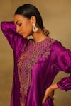 Buy_Neha Poddar_Purple Dupion Silk Embroidery Dabka Round Neck Paisley Tunic _Online_at_Aza_Fashions