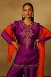 Neha Poddar_Purple Kurta And Dupatta Organza Embroidery Dabka Round Neck Pleated Pant Set _Online_at_Aza_Fashions