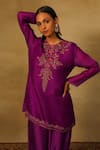 Buy_Neha Poddar_Purple Kurta And Dupatta Organza Embroidery Dabka Round Neck Pleated Pant Set _Online_at_Aza_Fashions