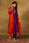 Buy_Neha Poddar_Purple Kurta Dupion Silk Embroidery Dabka Notched Round Neck Yoke Pant Set _at_Aza_Fashions