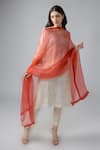 Buy_Bihart_Off White Tussar, Organza Round Neck Placed Tie-dye Kurta Trouser Set _at_Aza_Fashions