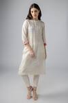 Shop_Bihart_Off White Tussar, Organza Round Neck Placed Tie-dye Kurta Trouser Set _Online_at_Aza_Fashions