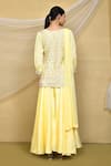 Shop_Samyukta Singhania_Yellow Kurta And Palazzo Silk Embroidered Thread V Neck Sequins Set _at_Aza_Fashions