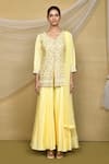 Buy_Samyukta Singhania_Yellow Kurta And Palazzo Silk Embroidered Thread V Neck Sequins Set _Online_at_Aza_Fashions