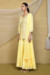 Samyukta Singhania_Yellow Kurta And Palazzo Silk Embroidered Thread V Neck Sequins Set _at_Aza_Fashions