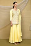 Buy_Khwaab by Sanjana Lakhani_Yellow Kurta And Palazzo Silk Embroidered Thread V Neck Sequins Set 