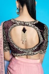 Buy_Aurouss_Pink Tissue Embroidery Gold Dabka Round Neck Pre-draped Saree With Velvet Blouse 