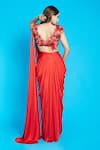 Shop_Aurouss_Red Lycra Embroidery Dabka V Neck Pre-draped Saree With Tonal Blouse _at_Aza_Fashions