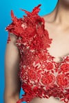 Buy_Aurouss_Red Lycra Embroidery Dabka V Neck Pre-draped Saree With Tonal Blouse 