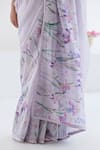 Buy_Surmaye_Purple Handloom Cotton Cherished Times Iris Flower Pattern Saree _Online_at_Aza_Fashions