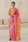 Buy_Surmaye_Pink Handwoven Organza Mulberry Silk Shared Stories Jamdani Saree  _at_Aza_Fashions