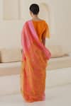 Shop_Surmaye_Pink Handwoven Organza Mulberry Silk Shared Stories Jamdani Saree  _at_Aza_Fashions