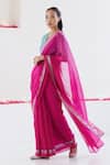 Shop_Surmaye_Pink Handwoven Organza Mulberry Silk Nostalgic Embrace Jamdani Saree _at_Aza_Fashions