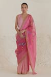 Buy_Surmaye_Pink Handwoven Organza Mulberry Silk Indulgence Jamdani Saree  _at_Aza_Fashions