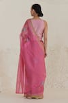 Shop_Surmaye_Pink Handwoven Organza Mulberry Silk Indulgence Jamdani Saree  _at_Aza_Fashions