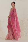 Surmaye_Pink Handwoven Organza Mulberry Silk Indulgence Jamdani Saree  _Online_at_Aza_Fashions