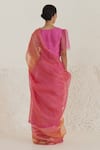 Shop_Surmaye_Pink Handwoven Mulberry Silk Zari Striped Cheer Dual Shaded Saree  _at_Aza_Fashions