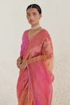 Shop_Surmaye_Pink Handwoven Mulberry Silk Zari Striped Cheer Dual Shaded Saree  _Online_at_Aza_Fashions