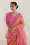 Surmaye_Pink Handwoven Mulberry Silk Zari Striped Cheer Dual Shaded Saree  _at_Aza_Fashions