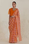 Buy_Surmaye_Pink Handwoven Silk Modal Checks Hopscotch Checkered Saree  _at_Aza_Fashions