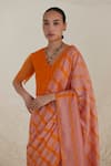 Buy_Surmaye_Pink Handwoven Silk Modal Checks Hopscotch Checkered Saree  _Online_at_Aza_Fashions