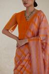 Shop_Surmaye_Pink Handwoven Silk Modal Checks Hopscotch Checkered Saree  _Online_at_Aza_Fashions