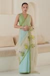 Buy_Surmaye_Green Handwoven Organza Mulberry Silk Adore Jamdani Saree  _at_Aza_Fashions