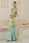 Surmaye_Green Handwoven Organza Mulberry Silk Adore Jamdani Saree  _Online_at_Aza_Fashions