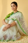 Shop_Surmaye_White Handwoven Organza Silk Field Border Jamdani Saree _at_Aza_Fashions