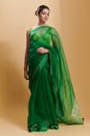 Buy_Surmaye_Green Handwoven Organza Silk Thread Wildflower Meadow Jamdani Saree _at_Aza_Fashions