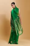 Shop_Surmaye_Green Handwoven Organza Silk Thread Wildflower Meadow Jamdani Saree _at_Aza_Fashions