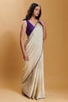 Surmaye_Ivory Silk Satin Stripe Pattern Rippled Saree _Online_at_Aza_Fashions