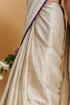 Shop_Surmaye_Ivory Silk Satin Stripe Pattern Rippled Saree _Online_at_Aza_Fashions