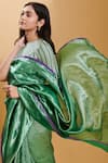 Surmaye_Green Zari Silk Dancing Moonlight Saree _Online_at_Aza_Fashions