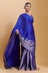 Surmaye_Blue Silk Satin Confluence Saree _Online_at_Aza_Fashions