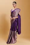 Shop_Surmaye_Purple Silk Satin Confluence Bordered Saree _at_Aza_Fashions