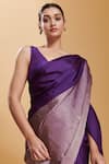 Surmaye_Purple Silk Satin Confluence Bordered Saree _Online_at_Aza_Fashions