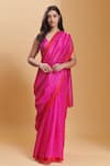 Buy_Surmaye_Pink Organza Mulberry Silk Love Canal Saree _at_Aza_Fashions