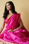 Shop_Surmaye_Pink Organza Mulberry Silk Love Canal Saree _at_Aza_Fashions