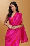 Buy_Surmaye_Pink Organza Mulberry Silk Love Canal Saree _Online_at_Aza_Fashions