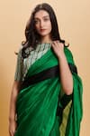 Surmaye_Green Organza Mulberry Silk Love Canal Bordered Saree _at_Aza_Fashions