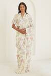 Buy_Surmaye_Ivory Handloom Cotton, Silk Harmony Botanical Print Saree _at_Aza_Fashions