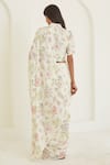 Shop_Surmaye_Ivory Handloom Cotton, Silk Harmony Botanical Print Saree _at_Aza_Fashions