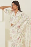 Shop_Surmaye_Ivory Handloom Cotton, Silk Harmony Botanical Print Saree _Online_at_Aza_Fashions