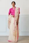 Buy_Surmaye_Gold Handwoven Organza Silk Rose And Stripe Pattern Grace Jamdani Saree _at_Aza_Fashions