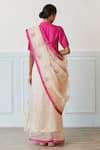 Shop_Surmaye_Gold Handwoven Organza Silk Rose And Stripe Pattern Grace Jamdani Saree _at_Aza_Fashions