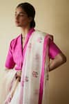 Buy_Surmaye_Gold Handwoven Organza Silk Rose And Stripe Pattern Grace Jamdani Saree _Online_at_Aza_Fashions