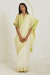 Buy_Surmaye_Ivory Handwoven Handloom Cotton Silk Stripes Nostalgia Saree  _at_Aza_Fashions