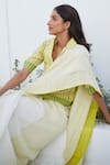 Shop_Surmaye_Ivory Handwoven Handloom Cotton Silk Stripes Nostalgia Saree  _Online_at_Aza_Fashions